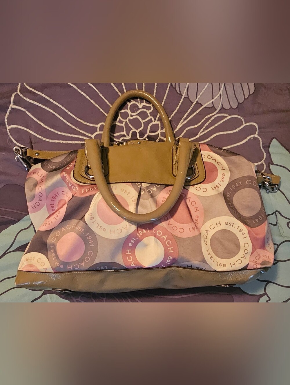 Coach Pink and Gray Signature Satchel Bag - Picture 8 of 12